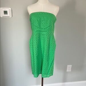 New York & Company Strapless Green Eyelet Sun Dress